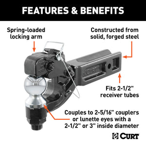 Curt Receiver-Mount Ball & Pintle Combo (2-1/2in Shank 2-5/16in Ball 20000lbs)