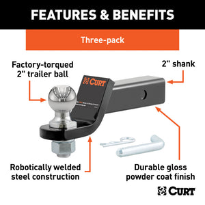 Curt Loaded Ball Mounts w/2in Balls (2in Shank 7500lbs 2in Drop 3-Pack)