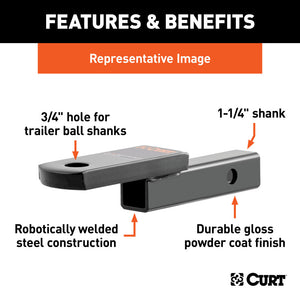 Curt Class 1 Ball Mount (1-1/4in Shank 2000lbs 1-1/4in Drop 9-3/4in Long)