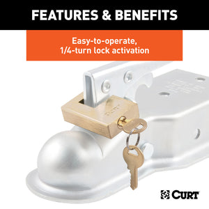 Curt Coupler Lock (1/4in Pin 3/4in Latch Span Padlock Solid Brass)