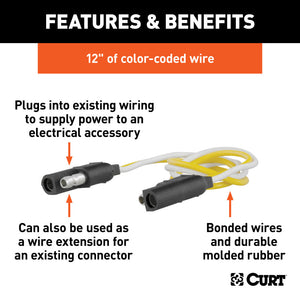 Curt 2-Way Flat Connector Plug & Socket w/12in Wires