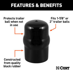 Curt Trailer Ball Cover (Fits 1-7/8in or 2in Balls Black Rubber)