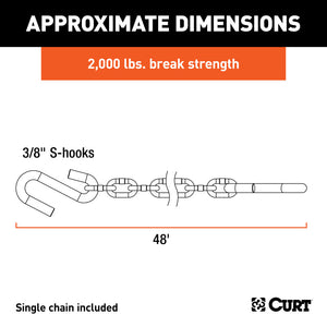 Curt 48in Safety Chain w/2 S-Hooks (2000lbs Clear Zinc)