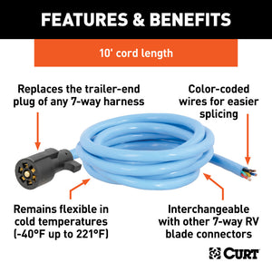 Curt 10ft Cold-Weather Replacement 7-Way RV Blade Harness (Trailer Side)