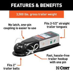 Curt QuickPin No-Latch 2in Trailer Coupler (2.5in Channel - 3500 lbs)