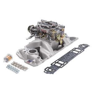 Edelbrock Manifold And Carb Kit Performer Air-Gap Small Block Chevrolet 1957-1986 Natural Finish