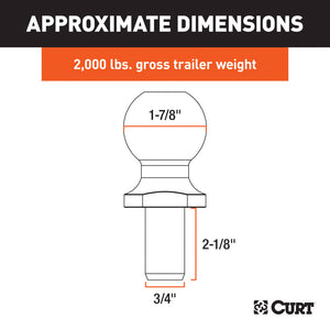 Curt 1-7/8in Trailer Ball (3/4in x 2-1/8in Shank 2000lbs Stainless)