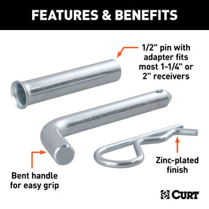 Curt 1/2in Hitch Pin w/5/8in Adapter (1-1/4in or 2in Receiver Zinc Packaged)