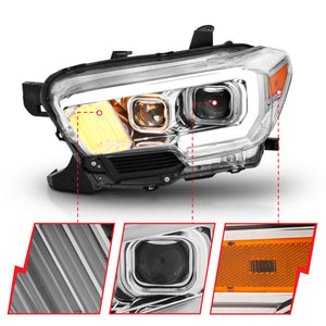 ANZO 2016-2017 Toyota Tacoma Projector Headlights w/ Plank Style Design Chrome/Amber w/ DRL