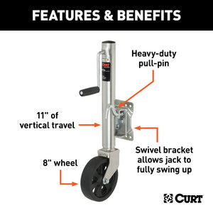 Curt Marine Jack w/8in Wheel (1500lbs 10in Travel Packaged)