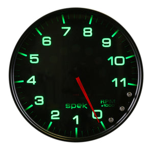 Autometer Spek-Pro Gauge Tachometer 5in 11K Rpm W/Shift Light & Peak Mem Black/Smoke/Black