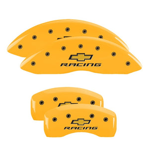 MGP 4 Caliper Covers Engraved Front & Rear Chevy racing Yellow finish black ch