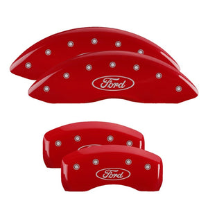 MGP 4 Caliper Covers Engraved Front & Rear Oval logo/Ford Red finish silver ch