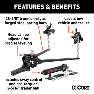 Curt Short Trunnion Bar Weight Distribution Hitch Kit (10000-15000lbs 28-3/8in Bars)