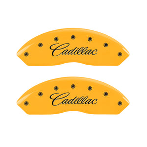 MGP 4 Caliper Covers Engraved F & R Cursive/Cadillac Yellow Finish Black Char 2007 Cadillac DTS