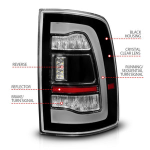 ANZO 09-18 Dodge Ram 1500 Sequential LED Taillights Black w/Switchback Amber Signal