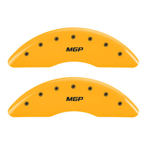 MGP 4 Caliper Covers Engraved Front & Rear MGP Yellow Finish Black Char 2010 Hyundai Genesis