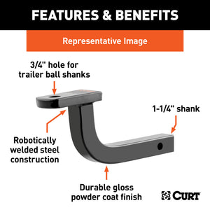 Curt Class 2 Ball Mount (1-1/4in Shank 3500lbs 5in Rise 11-5/8in Long)