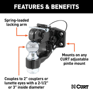 Curt Ball & Pintle Combination (2in Ball 10000lbs Ball Capacity)