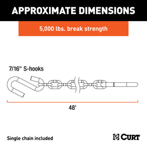 Curt 48in Safety Chain w/2 S-Hooks (5000lbs Clear Zinc Packaged)