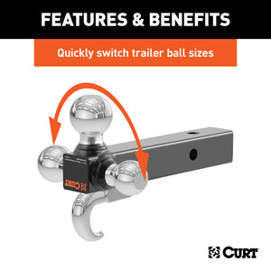 Curt Multi-Ball Mount w/Hook (2in Solid Shank 1-7/8in 2in & 2-5/16in Chrome Balls)