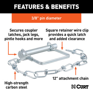 Curt 3/8in Safety Pin w/12in Chain (2-3/4in Pin Length)