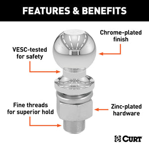 Curt 2in Trailer Ball (3/4in x 1-3/4in Shank 3500lbs Chrome Packaged)