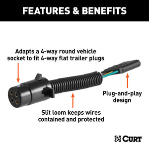 Curt Electrical Adapter (4-Way Round Vehicle to 4-Way Flat Trailer)