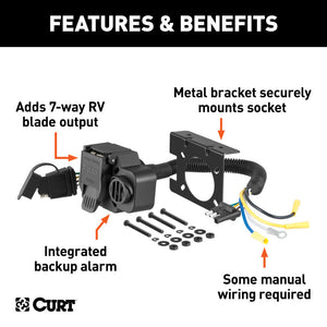 Curt Dual-Output Adapter w/Backup Alarm (4-Way Flat to 7-Way RV Blade Trailer)