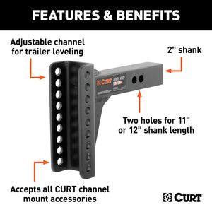 Curt Replacement 2in Adjustable Channel Mount Shank (14000lbs)