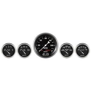 Auto Meter Gauge Kit 5 pc. 3 3/8in & 2 1/16in GPS Speedometer Old Tyme Black