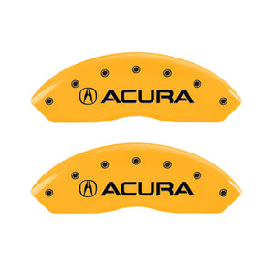 MGP 4 Caliper Covers Engraved Front Acura Engraved Rear RLX Yellow finish black ch