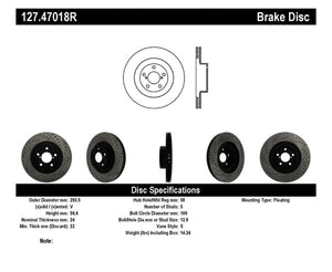 StopTech 02-10 Subaru WRX Slotted & Drilled Right Front Rotor (exc. STi)