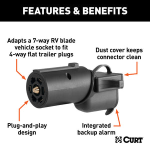 Curt Adapter w/Backup Alarm (7-Way RV Blade Vehicle to 4-Way Flat Trailer)