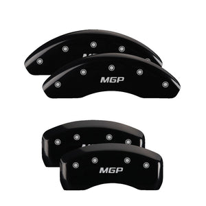 MGP 4 Caliper Covers Engraved Front Cursive/Cadillac Engraved Rear STS Black finish silver ch