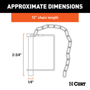 Curt 1/4in Safety Pin w/12in Chain (2-3/4in Pin Length Packaged)