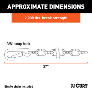 Curt 27in Safety Chain w/1 Snap Hook (2000lbs Clear Zinc)