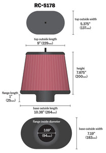 K&N Universal Air Filter - Oval Straight - 3.688in Flange ID x 10.25in Base O/S Length x 7.875in H