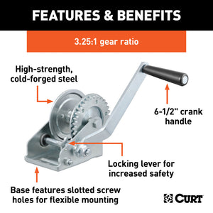 Curt Hand Winch (900lbs 6-1/2in Handle)