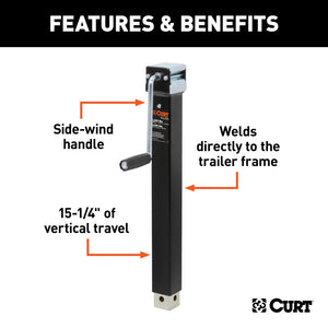 Curt Direct-Weld Square Jack w/Side Handle (5000lbs 15in Travel)