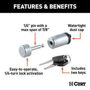 Curt Coupler Lock (1/4in Pin 7/8in Latch Span Barbell Chrome)