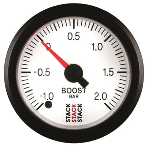 Autometer Stack 52mm -1 to +2 Bar (Incl T-Fitting) Pro Stepper Motor Boost Pressure Gauge - White