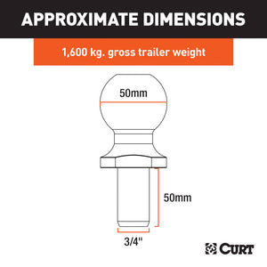 Curt 50mm Trailer Ball (3/4in x 50mm Shank 1600 kg. Chrome)