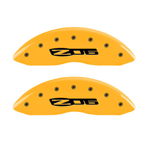 MGP 4 Caliper Covers Engraved Front C6/Corvette Engraved Rear C6/Z06 Yellow finish black ch