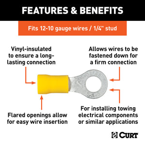 Curt Ring Terminals (12-10 Wire Gauge 1/4in Stud Size 100-Pack)