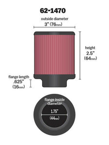 K&N 1.75 inch Vent 3 inch D 2.5 inch H Air Filter - Rubber Top