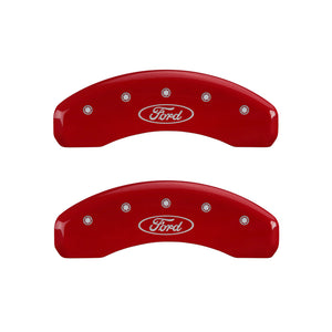 MGP 4 Caliper Covers Engraved Front & Rear Oval logo/Ford Red finish silver ch