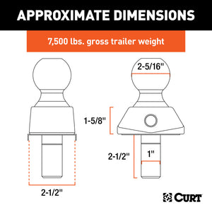 Curt Rockerball 2-5/16in Cushion Hitch Trailer Ball (1in x 2-1/2in Shank 7500lbs Chrome)