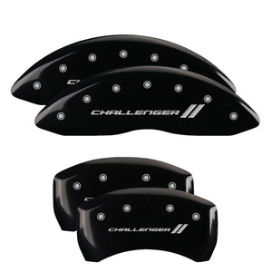 MGP 4 Caliper Covers Engraved Front & Rear With stripes/Dodge Black finish silver ch