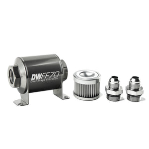 DeatschWerks Stainless Steel 8AN 10 Micron Universal Inline Fuel Filter Housing Kit (70mm)